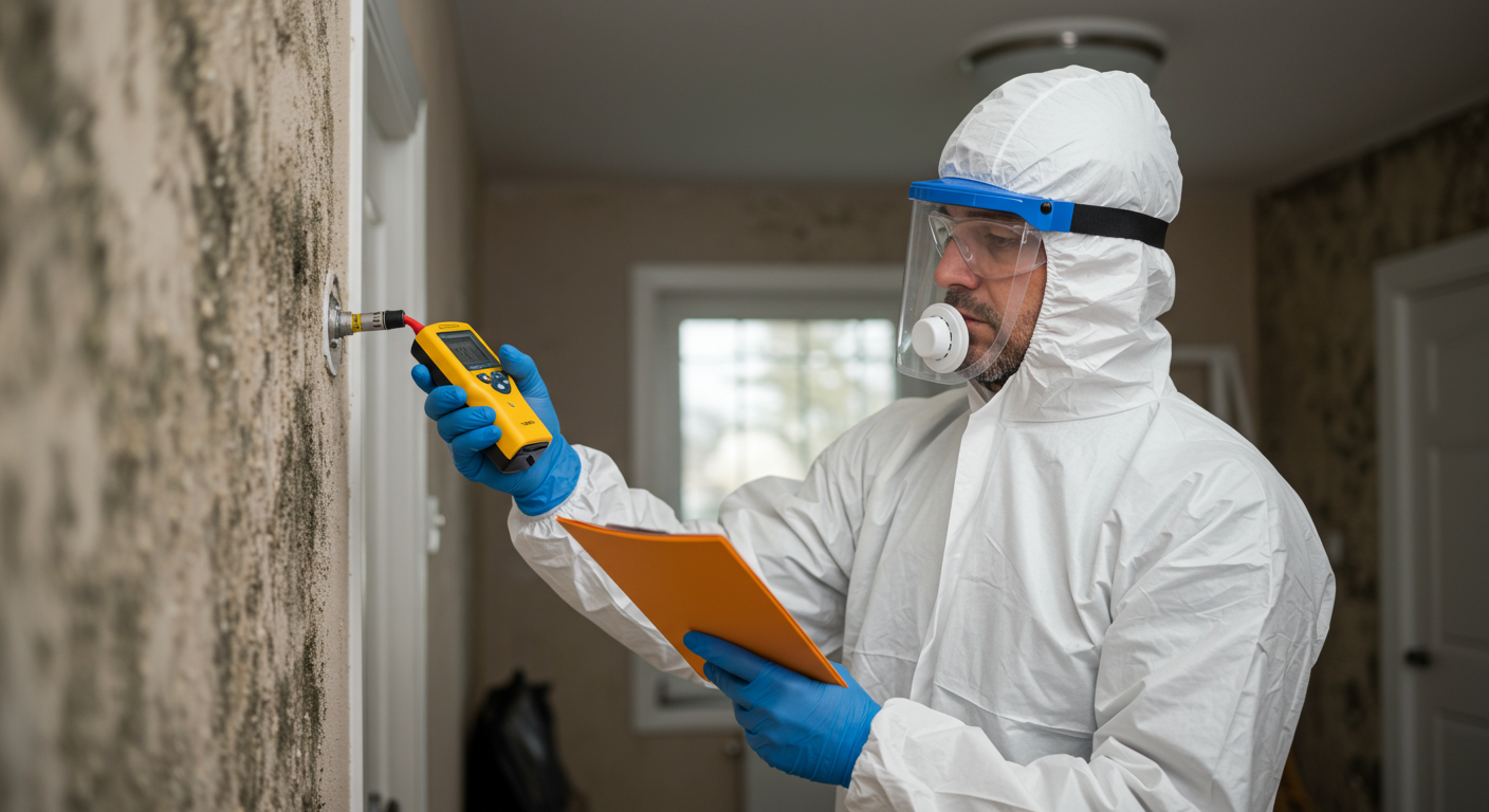 Mold Inspector Examining Wall
