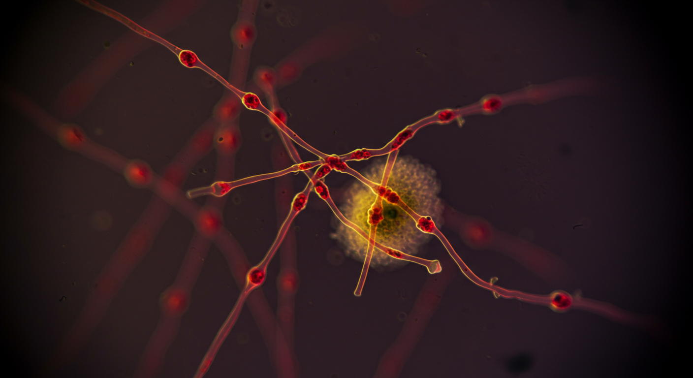 Mold spores under a microscope