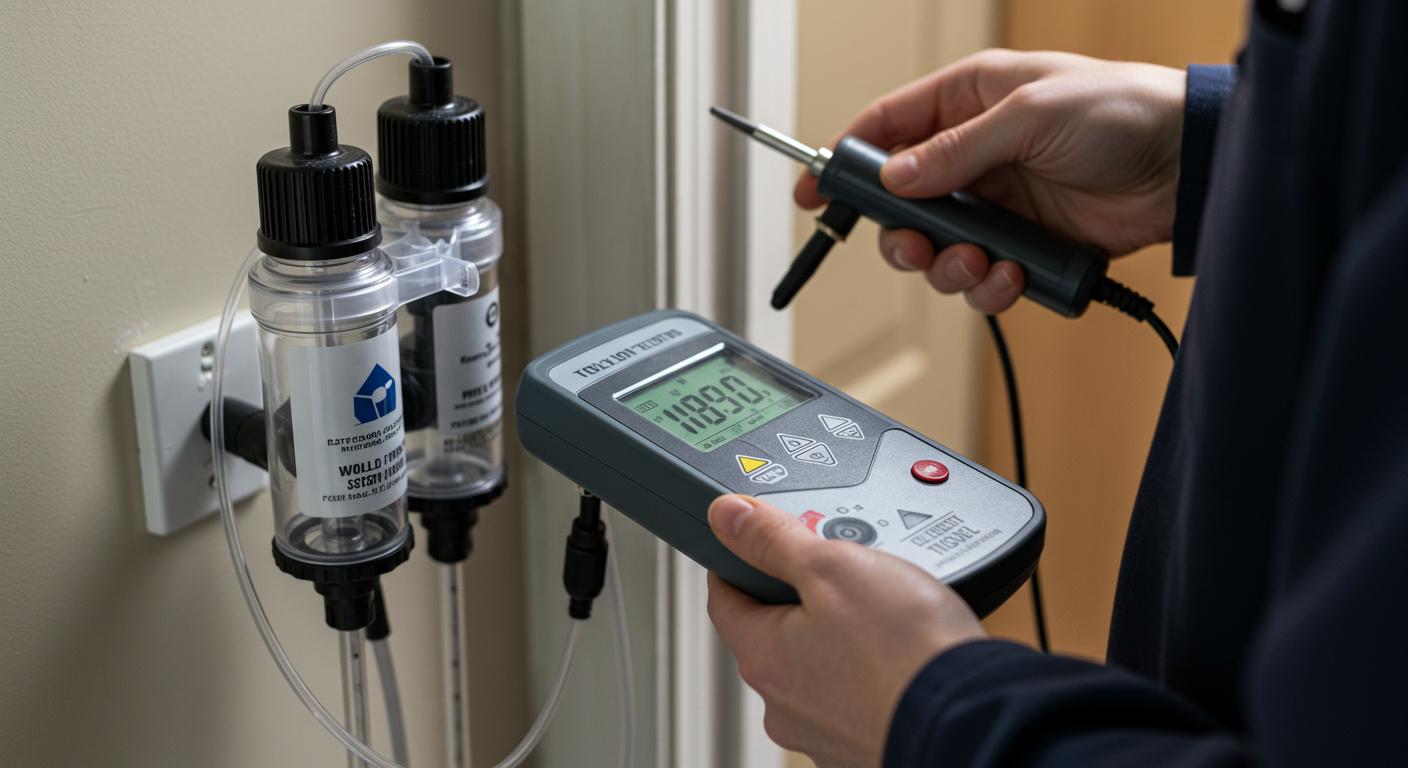 Professional mold testing equipment being used inside a home.