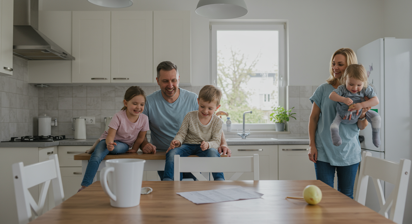 A family enjoying a clean and healthy kitchen environment.